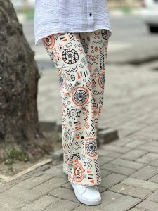 شلوار لینن طرح هندسی